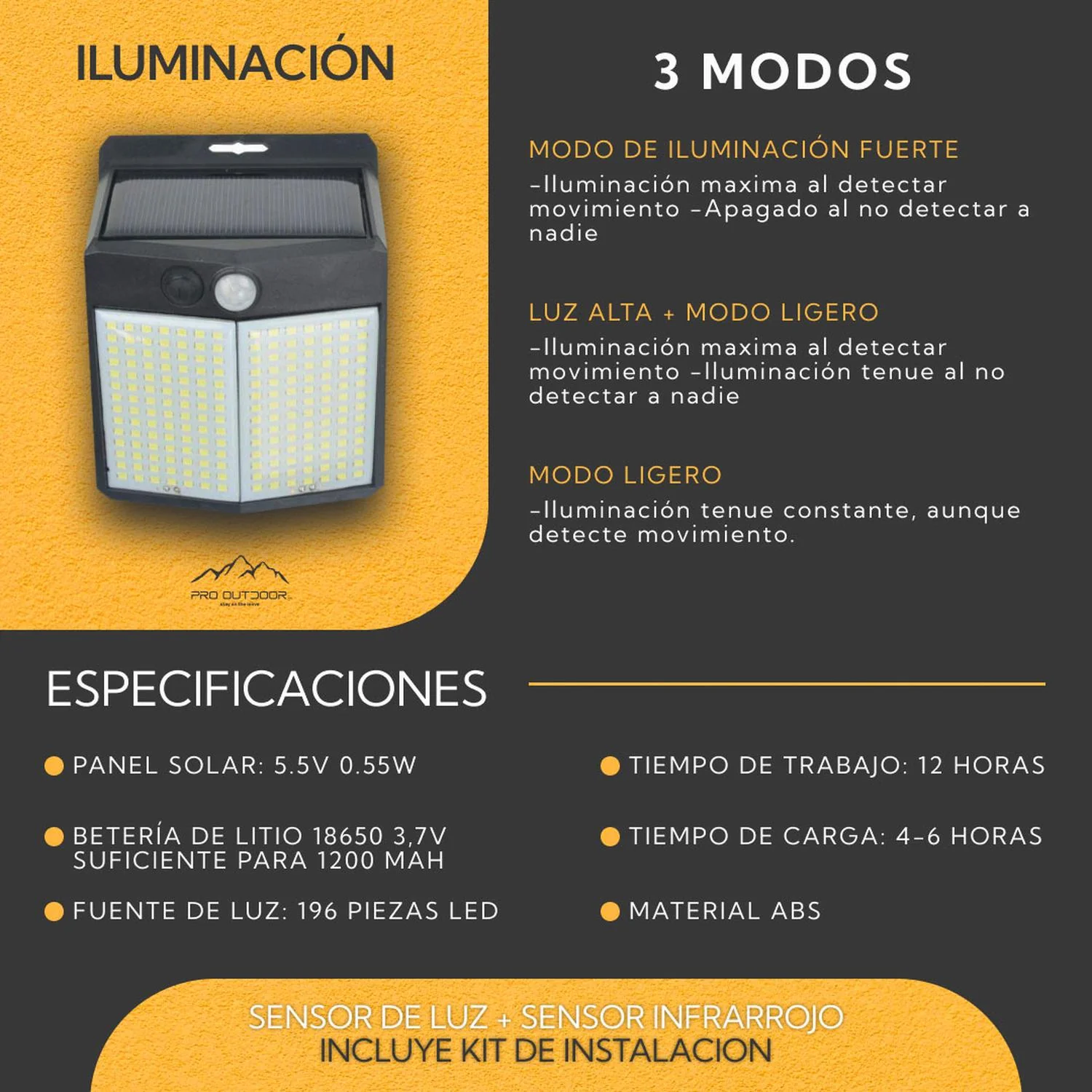 Pack 4 Aplique 196 Led Solar Contra Agua - Imagen 7